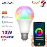ROVF Bóng đèn thông minh Tuya Zigbee 10W E27 Đèn LED RGB có thể điều chỉnh thời gian với Điều khiển bằng giọng nói ứng dụng Smart Life cho Google Home