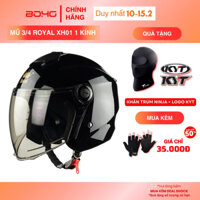 Royal XH01 - Mũ Bảo Hiểm 3/4 Có Kính Màu Đen bóng, Bảo Hành 12 Tháng Chính Hãng, An Toàn, Giá Ưu Đãi - BOHO Shop