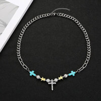 [Rsq] Retro Ngọc lam Hạt Mặt Dây Chuyền Chữ Thập Vòng Cổ Nam Nữ Hip Hop Dây Thép Titan Cặp Đôi Áo Len Dây Xích