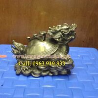Rùa đầu rồng cõng gậy như ý dài 12cm, rùa phong thủy bằng đồng, long quy