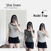 RUBI TOP- Áo Thun Sọc Trễ Vai, Áo Croptop Thun Trễ Vai She Linen