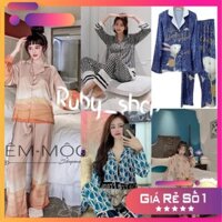 RUBY_SHOP Bộ Pijama, đồ bộ ngủ mặc nhà dài tay lụa satin cao cấp mềm mịn, thoáng mát,đa dạng, sang chảnh