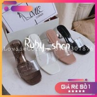 RUBY_SHOP- DÉP NỮ CAO GÓT THỜI TRANG QUAI NGANG TRONG MỀM ĐẾ XÍ NGẦU TRONG SUỐT 5CM 4 MÀU ĐEN KEM TRẮNG CHÌ D1151