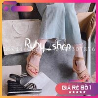 RUBY_SHOP- GIÀY SANDAL ĐẾ XUỒNG NỮ CAO GÓT THỜI TRANG QUAI NGANG VIỀN KIỂU 9CM 2 MÀU ĐEN KEM S200708