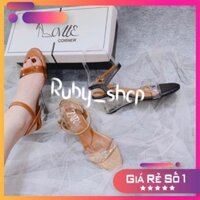 RUBY_SHOP- GIÀY SANDAL ĐẾ XUỒNG NỮ CAO GÓT THỜI TRANG QUAI TRONG MÀU 5 CM 2 MÀU ĐEN KEM  S200304