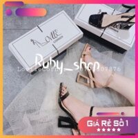 RUBY_SHOP- GIÀY SANDAL NỮ CAO GÓT THỜI TRANG QUAI NGANG MÃNH ĐẾ VUÔNG 9CM 2 MÀU ĐEN KEM RUBY_SHOPGIÀY  G191116