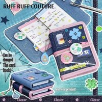 Ruff RUFF CUFF COUTURE DIY Binder Journal Book, Handmade Retro M5 Loose Leaf Notebook, Vintage Y2K Style Bền Ins Star Card Holder Quà tặng cho bé gái