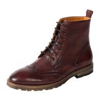 Rui Landed Business Style Brogue Boot for Men Work Boot Lace Up Style Retro Premium Genuine Leather Round Toe High Top Block Heel (Color : Wine red...