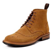 Rui Landed Carving Round Toe Ankle Boots for Men Work Boot Lace Up Style Premium Genuine Leather Block Heel British Style High Top (Color : Brown, ...