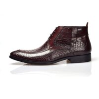 Rui Landed Lace Up Style High Top Ankle Boot for Men Work Boot Premium Genuine Leather Snake Skin Texture Block Heel Round Toe Business Style (Colo...