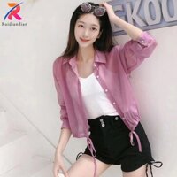 Ruidiandian Dài Tay Thời Trang Trong Suốt Áo Sơ Mi Nữ Mùa Hè Mỏng Chống Nắng Rời Áo Cardigan Bên Ngoài Top Kem Chống Nắng Áo Sơ Mi Voan Cho Nữ