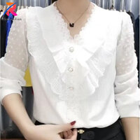 Ruidiandian Thời Trang Áo Sơ Mi Nữ Vải Voan 2023 Ren size Rộng Quần Áo Công Sở Nữ