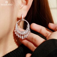 💎Ruili Phong Cách Dân Tộc Cảm Giác Cao Cấp Mạ Điện Bạch Kim Lấp Lánh Bông Tai Chảy Zircon Bông Tai Cưới Cô Dâu Vòng Tròn Lớn [Sequito] E488
