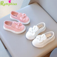 Rumphius Màu Trơn Slip-on Da Giày Cho Bé Gái Thỏ Đáng Yêu Nơ Thoải Mái Trẻ Em Giày Lười Size 22-31