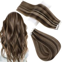 RUNATURE Human Hair Tape in Extensions 12 Inches Highlighted Brown Hair Extensions 80g Tape in Hair Extensions Human Hair