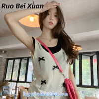 Ruo Bei Xuân Nữ Màu Trơn Thường Ngày Giả Áo Vest Hai Mảnh Thời Trang Đơn Giản Dệt Kim Áo Len Rách Không Tay Ôm Top