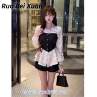 Ruo Bei Xuân Pháp Polo Cổ Chấm Bi Áo Sơ Mi Nữ Tính Khí Eo Kiểm Soát Top
