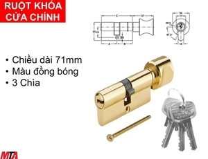 Ruột khóa Häfele 1 đầu chìa 1 đầu vặn 70mm 916.96.664