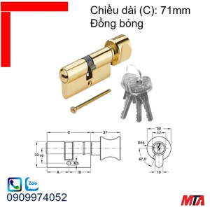 Ruột khóa Häfele 1 đầu chìa 1 đầu vặn 70mm 916.96.664