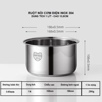 Ruột nồi cơm điện lòng nồi inox 304 dùng cho nồi cơm điện dung tích 1L