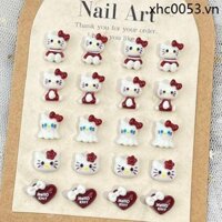 Rượu Vang Đỏ KT Mèo Hoạt Hình Phụ Kiện Làm Móng Tay Dễ Thương Ba Chiều Tình Yêu Nơ Hello Kitty Handmade Đeo Móng Tay Phụ Kiện