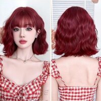 Rượu Vang Đỏ Tóc Giả Ngắn Xoăn Tóc Giả Với Nổ Nhỏ Uốn Tóc Giả Gothic Cosplay Tóc Giả Cho Nữ Đảng Mặc Chịu Nhiệt