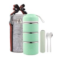 Rushuo-fanhe Bento Box Lunch Box with Insulated Lunch Bag，Bento Box Stackable Stainless Steel Lunch Storage Containers，3 Layers with Insulated Bag ...
