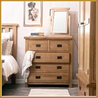 Rustic Oak : Tủ 5 Ngăn Kéo Gỗ Sồi + Khung Kính Đặt Bàn 45cm