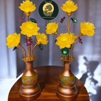 [RV] Cặp đèn thờ bình ngọc thân vàng RỒNG VIỆT, Đèn thờ thần tài gia tiên thân hợp kim mạ vàng đồng