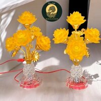 [RV68] Cặp đèn hoa sen thân thuỷ tinh RỒNG VIỆT, đèn thờ bông sen thân hợp kim cao 48cm