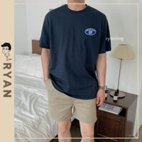 RYAN - Áo thun nam THE LOGO USA XANH NAVY ngắn tay vải cotton cổ bo tròn trong cách Hàn Quốc