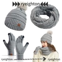 Ryeighton 4 Cái / bộ Mũ Dệt Kim, Mũ Nữ Ấm Áp Chống Gió Khăn Găng Tay Bộ Tất, Mùa Đông Mềm Bảo Vệ Tai Găng Tay Màn Hình Cảm Ứng Cho Nam Nữ