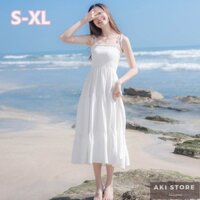 S-2XL Đầm Hai Dây Váy Maxi Đi Biển/ Dự Tiệc Đầm Trắng Xinh Chất Mát Thời Trang Hàn Quốc 2023