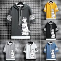 [S-3xl] Áo hoodie ngắn tay dành cho thanh thiếu niên dành cho nam và nữ Áo thun có mũ trùm đầu rộng rãi mùa hè nam Hàn Quốc Stree