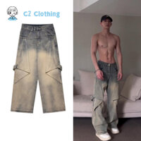 S-3XL Mát mẻ và đẹp trai   washed American Retro Unisex Jeans Thiết Kế Sense loe Quần Dài Tay Thời Trang Phố Cao Cấp Hip-hop Quần Nam Tất Cả Trận Đấu Thường Ngày