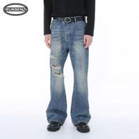 S-5xl Hàn Quốc Cao Cấp Rách Quần Denim Nam Đơn Giản Màu Xanh Thường Ngày Rời Sừng Plus Size Quần Jean