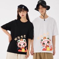 S-8xl 2025 CNY Năm Mới retro Hoạt Hình Nhỏ Rắn Đỏ Cổ Tròn Áo Thun Tay Ngắn Cho Nam Nữ Hợp Thời Trang plus Kích Thước Rời Thường Ngày Năm Phần Tư Tay Áo