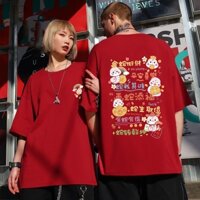 S-8xl 2025 Năm Rắn Phong Cách Trung Hoa retro graffiti Hoạt Hình Vàng Rắn In Cổ Tròn Tay Ngắn Áo nam Nữ plus Kích Thước Rời Thường Ngày Năm Phần Tư Tay Cặp Đôi top