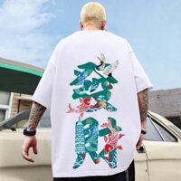 S-8xl Trung Quốc Hợp Thời Trang Phong Cách Trung Hoa Tranh Sơn Dầu Họa Tiết In Văn Bản Áo Thun Nửa Tay Nam Nữ Cặp Đôi Mặc Hợp Thời Trang Cao Cấp Cổ Tròn Lo