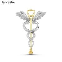 S S Hanreshe Sang Trọng Caduceus Ống Nghe trâm cài dát Pha Lê Sáng Bóng Rắn Que huy hiệu cài ve áo Đồ Trang Sức Quà Tặng