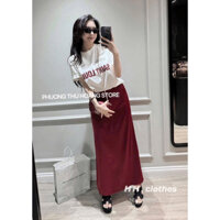 S14 Sét Chân Váy Midi Dài Mix Áo Thun Tay Cộc Cổ Tròn Dễ Thương