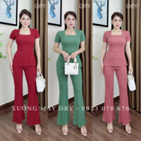 S19 Set bộ nữ hoàng tay ngắn xẻ tà XƯỞNG MAY ORY quần óng loe chất len sọc dày dặn đủ size S, M, L, XL, XXL