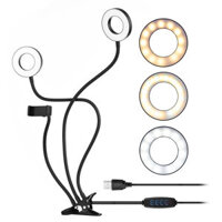 S2 Dual Ring Lights Fill Lights 3 Colors Adjustable Brightness USB Power Supply Live Selfie Lights with Phone Holder