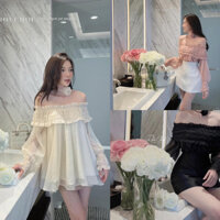 [S2.145] (Hàng L1) Set Áo Trễ Vai Bèo Kèm Dây Hoa Mix Chân Váy Tacta Có Lót Quần Hàng 2 Lớp Có Ảnh Thật