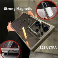 S25 Dành Cho Từ Tính Không Dây Sạc Camera Đứng Trong Suốt Ốp Lưng Điện Thoại Samsung Galaxy S24 Ultra S22 Plus S23 FE Vỏ Chống Sốc