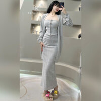 S322 - Set Đồ Thiết Kế Lông Thỏ 3 Món Áo Ống + Chân Váy Ôm + Áo Khoác Cardigan - Ngọc Lucie