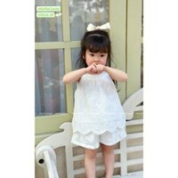 S5016 - Set bộ Sofia Candy trắng thêu hoa cổ yếm bé gái size 1-10y