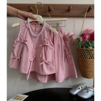 S57 - Set bộ bé gái đũi xốp, áo sát nách mix quần ống rộng cho bé gái 8 -28kg