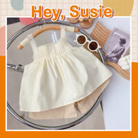 S6354 - Bộ Đồ Bé Gái Áo 2D Xếp Ly Quần Nâu Size 8-23kg