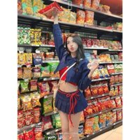 S874 SET 3 MÓN BIGSIZE ÁO SƠ MI JEAN CROPTOP + ÁO ĐỎ + CHÂN VÁY JEAN (TÁO ĐỎ BIGSIZE 55-90KG) 🍎🍎🍎